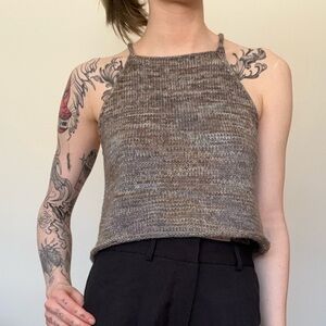 Handknit Gray-Brown Halter Crop Top